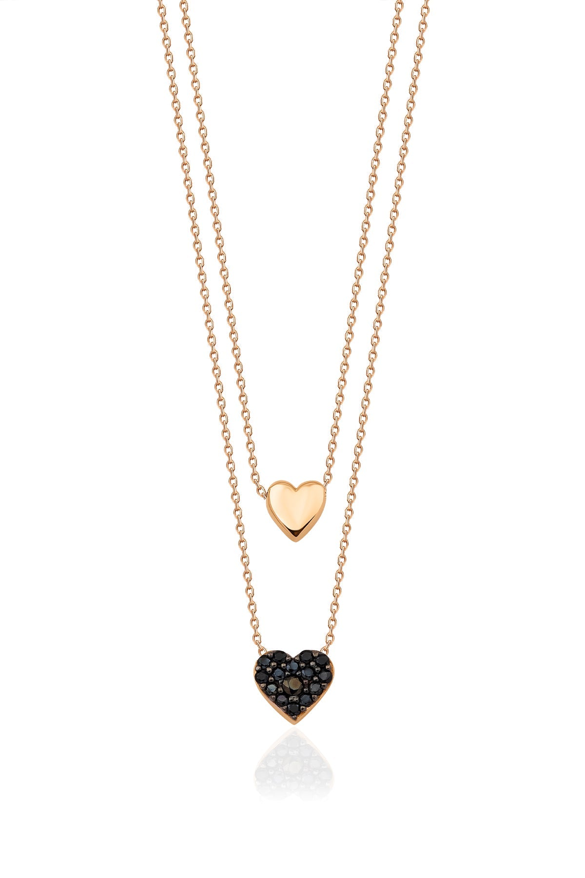 14ct Gold Double Layer Black Stone Heart Necklace