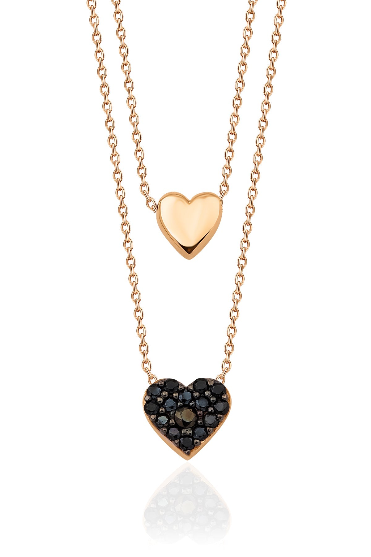 14ct Gold Double Layer Black Stone Heart Necklace