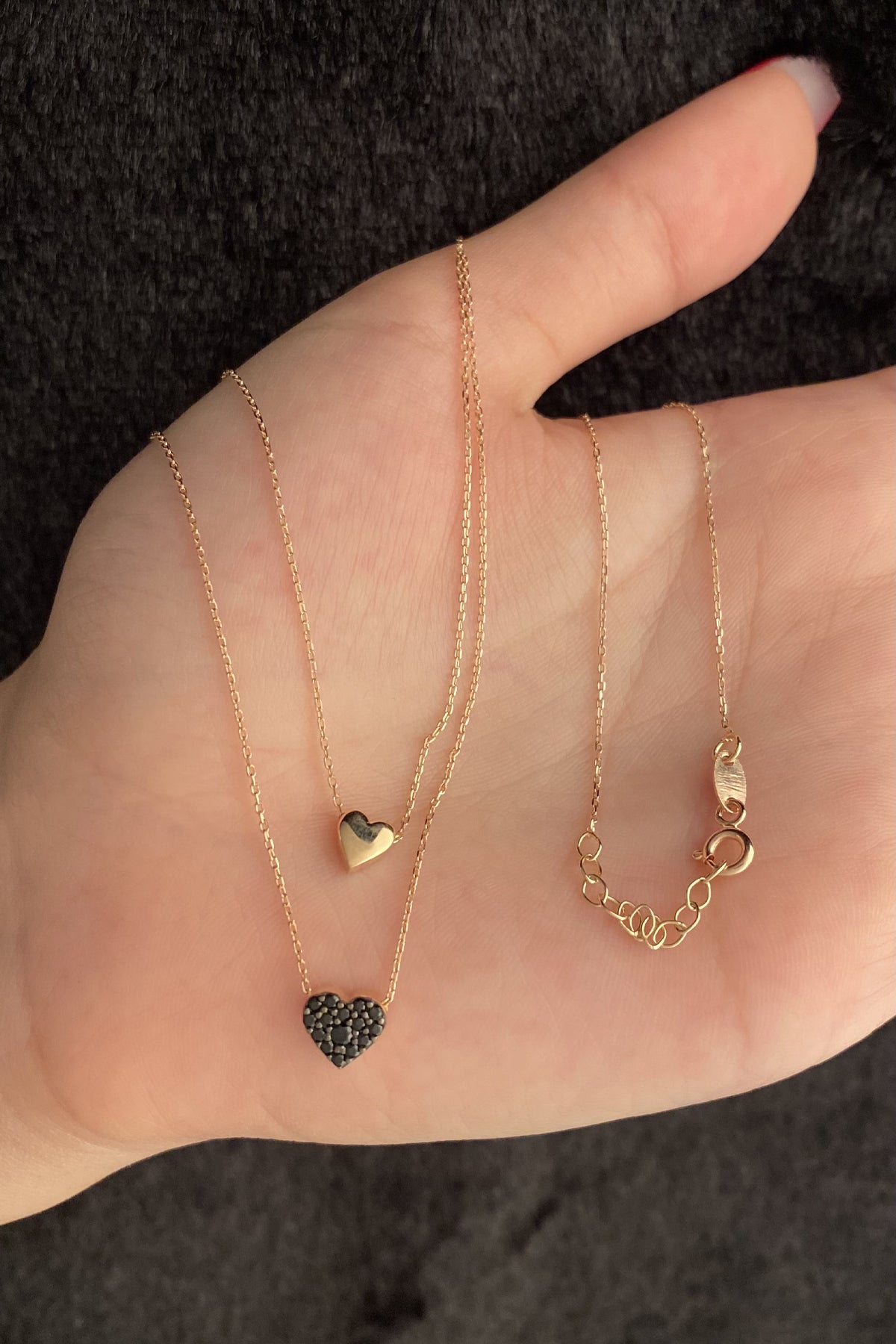 14ct Gold Double Layer Black Stone Heart Necklace